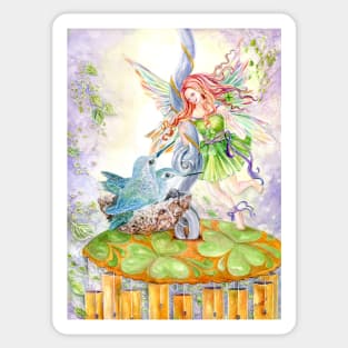 Shamrock Fairy with Hummingbirds Sticker